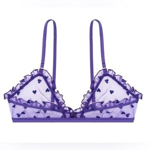 Le Petit Trou Amour Sheer Heart Mesh Bra Purple Lingerie NWT L